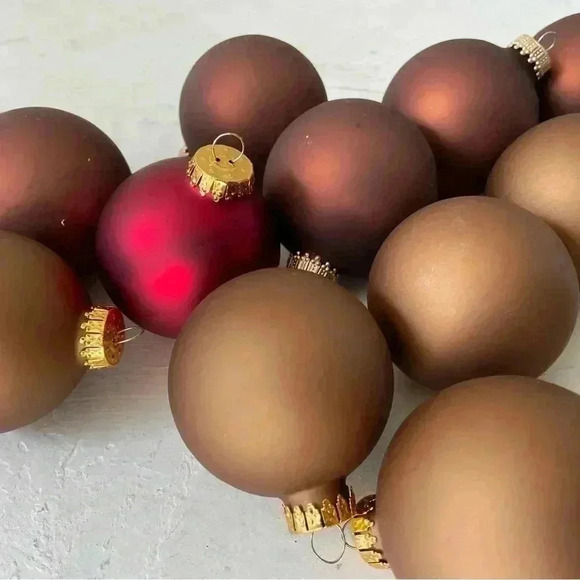 BROWN COFFEE RED MATTE IN GLASS CHRISTMAS ORNAMENT DECORATION 13 PCS - Picture 7 of 9